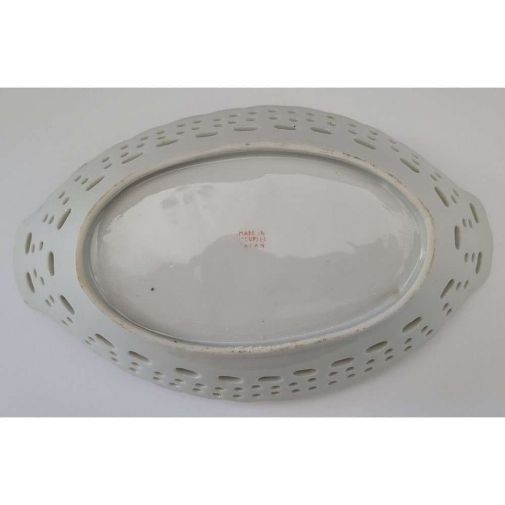 Vintage Made in Occupied Japan Porcelain Reticulated Candy Dish Bowl Gold Trim - Picture 2 of 2